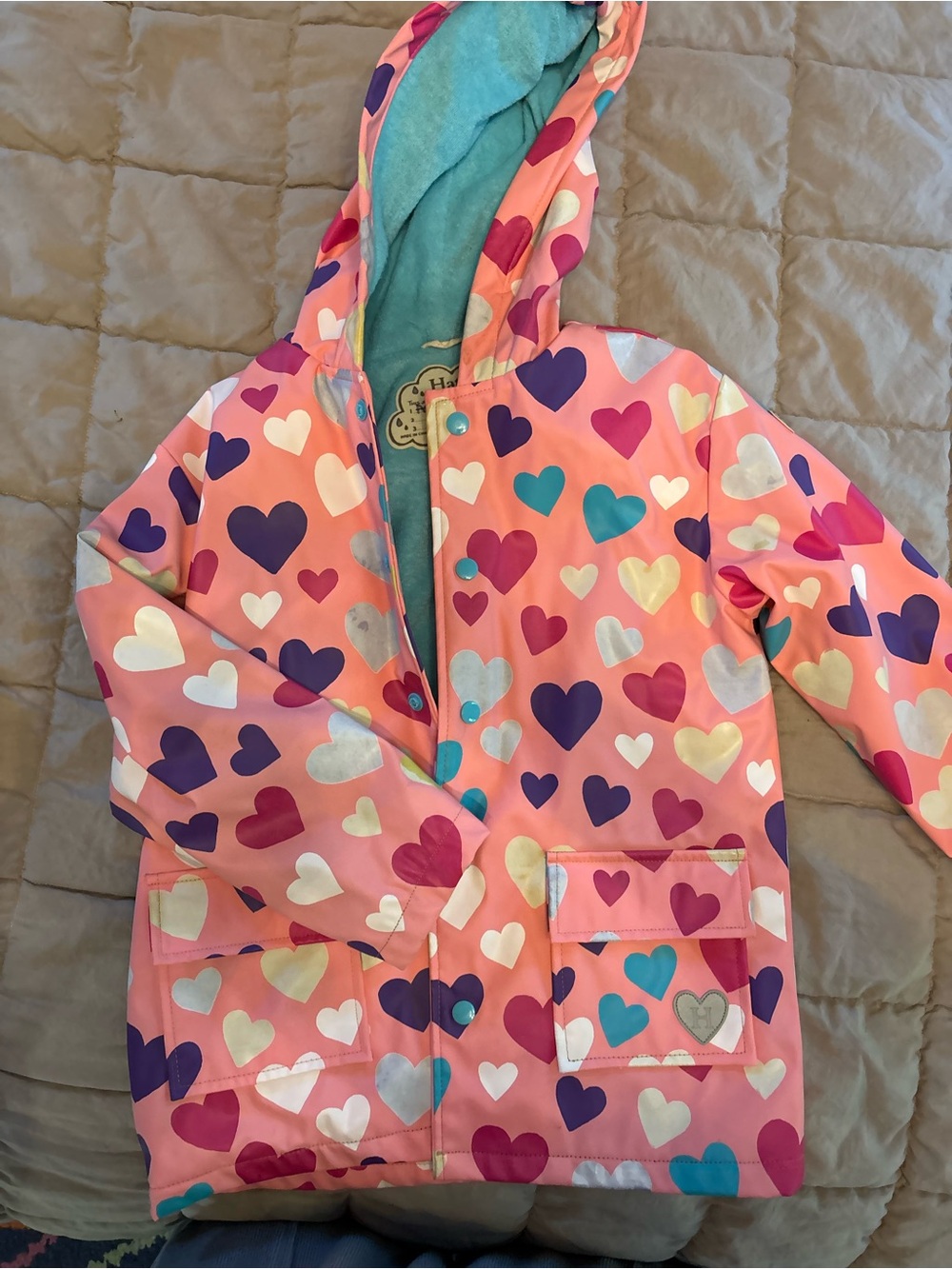 Hatley Pink Heart Color change Kids Rain Jacket